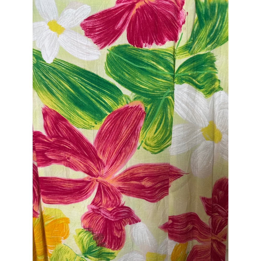 Jams World Orchadia Tropical Floral Rayon Shift Dress Pink Yellow Green Large - Picture 3 of 7